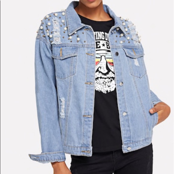 jean jacket with pearls forever 21